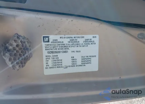 2006 Chevrolet Express Work Van из США, поврежденный, VIN 1GCHG35U061124851